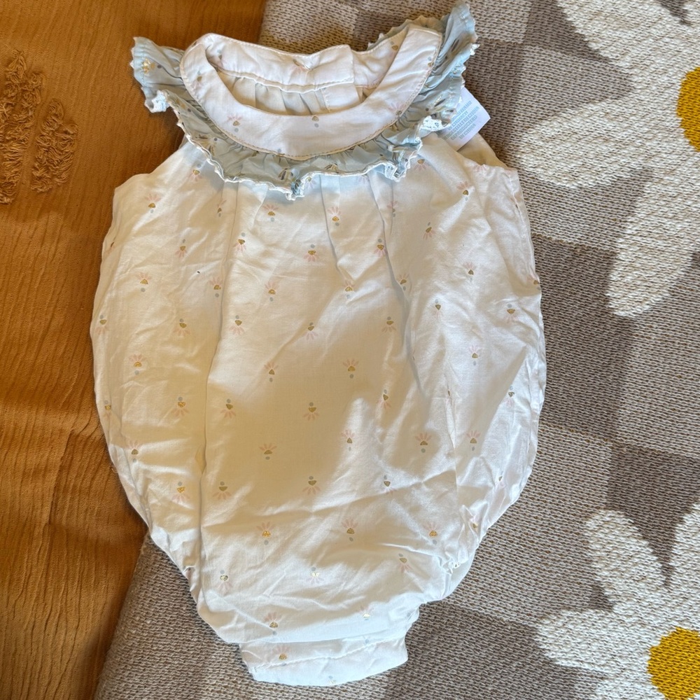 Maggie & Zoe White and Blue Baby Romper